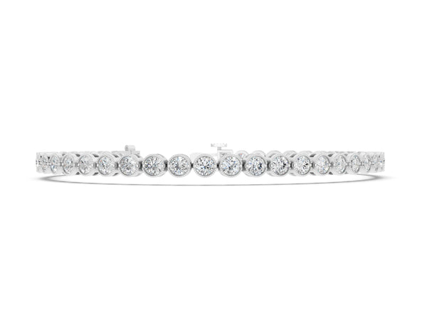 Silver Round Diamond Tennis Bracelet with Bezel Setting and Box Clasp