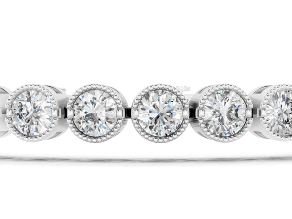 White gold Round Diamond Tennis Bracelet with Bezel Setting and Box Clasp