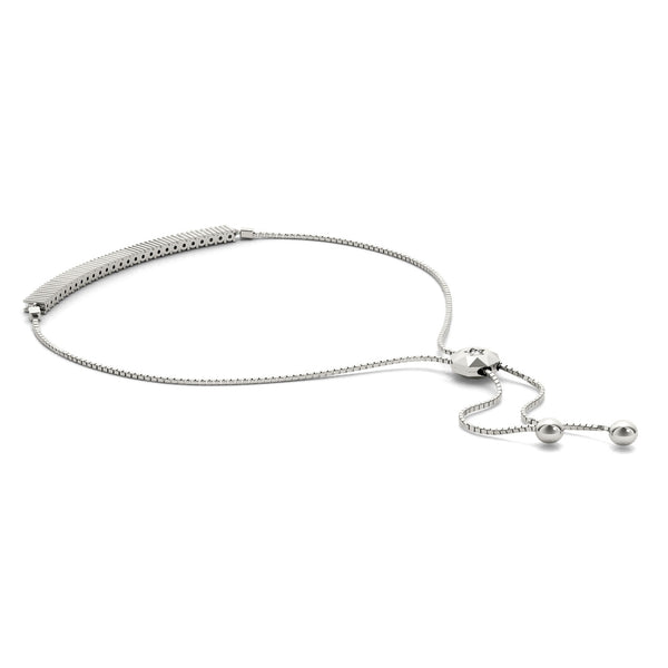 White gold Round Diamond Tennis Bracelet with Box Chain and Bar Prong Setting