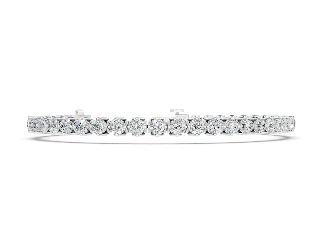 White gold Round Diamond Tennis Bracelet with Box Chain and Basket Prong Setting