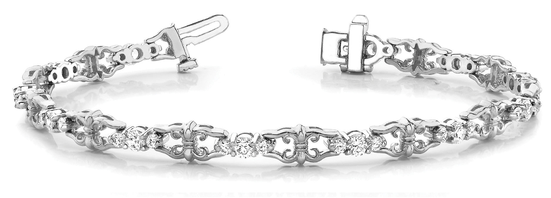 White gold Round Diamond Tennis Bracelet with Fleur-de-Lis Prong Setting