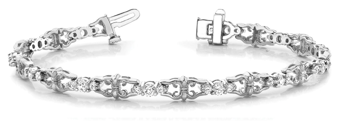 White gold Round Diamond Tennis Bracelet with Fleur-de-Lis Prong Setting