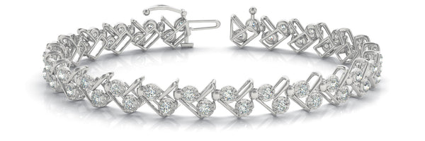 White gold Round Diamond Tennis Bracelet with Geometric Link Band and Four-Prong Setting