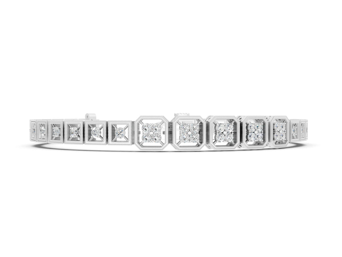 White gold Round Diamond Tennis Bracelet with Milgrain Bezel Setting_33