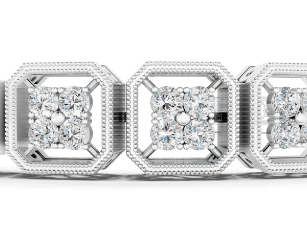 White gold Round Diamond Tennis Bracelet with Milgrain Bezel Setting