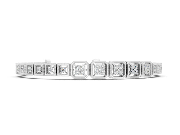 Silver Round Diamond Tennis Bracelet with Milgrain Bezel Setting