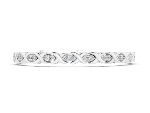 Silver Round Diamond Tennis Bracelet with X-Link Band and Prong Setting