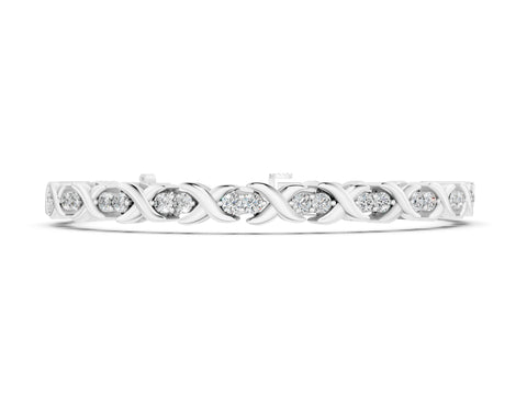 White gold Round Diamond Tennis Bracelet with X-Link Band and Prong Setting
