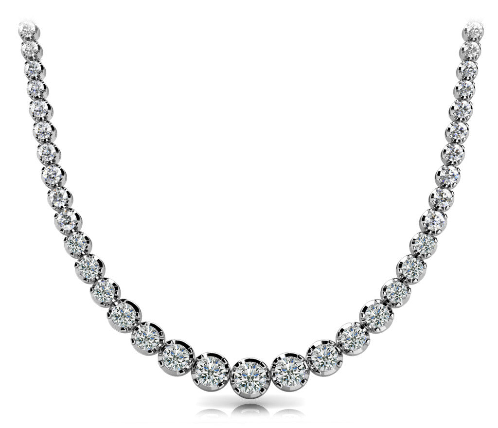 White gold Round Diamond Tennis Necklace with Bezel Setting and Prong Setting