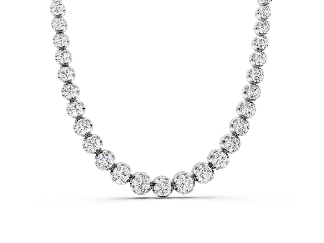 White gold Round Diamond Tennis Necklace with Bezel Setting and Prong Setting