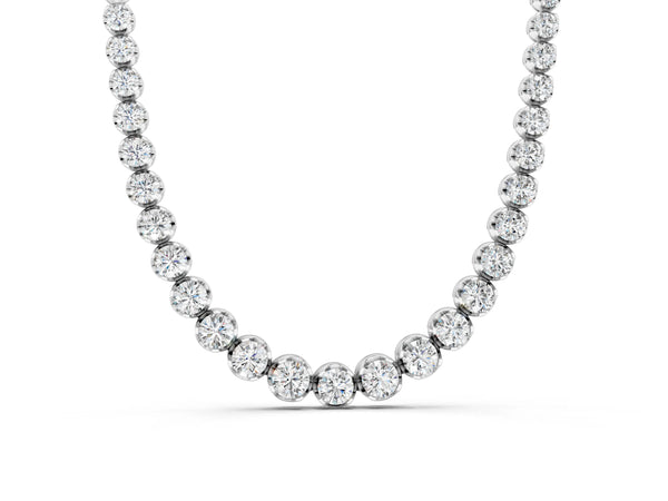 Silver Round Diamond Tennis Necklace with Bezel Setting and Prong Setting
