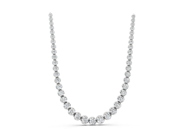 White gold Round Diamond Tennis Necklace with Bezel Setting and Prong Setting