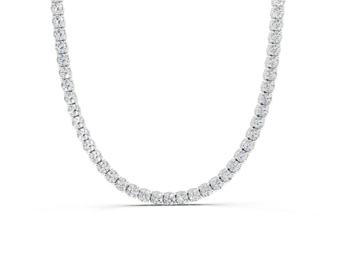 14K White Gold 10.15 Carat E VS Round Diamond Tennis Necklace with Four-Prong Setting