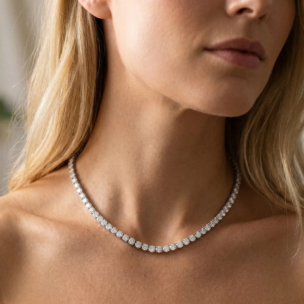 Silver 5.02 Carat E VS Round Diamond Tennis Necklace with Four-Prong Setting