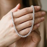 14K White Gold 10.15 Carat E VS Round Diamond Tennis Necklace with Four-Prong Setting