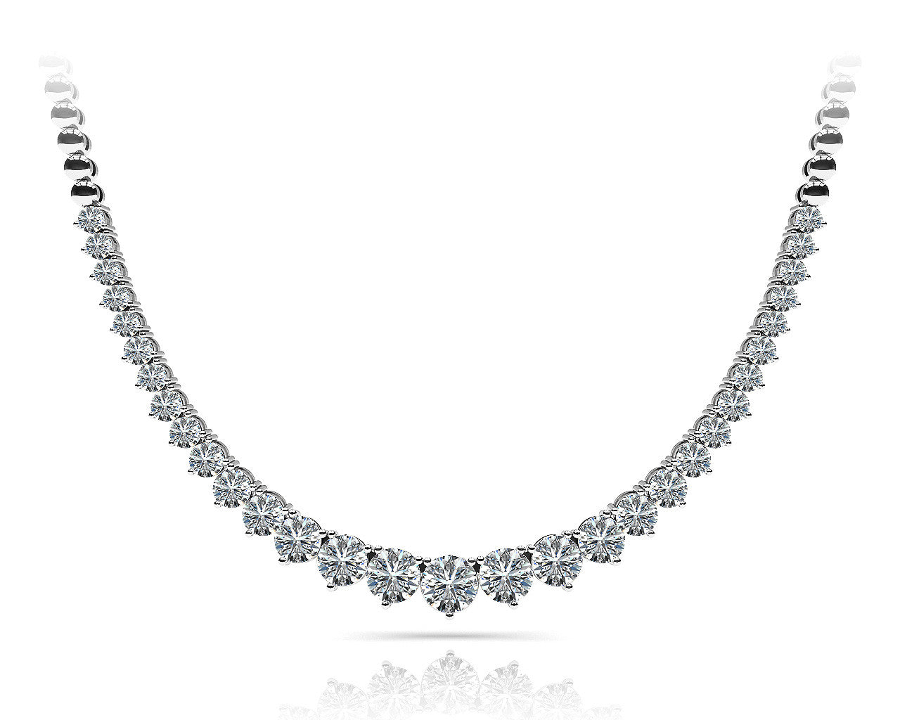 White gold Round Diamond Tennis Necklace with Graduated Prong Setting