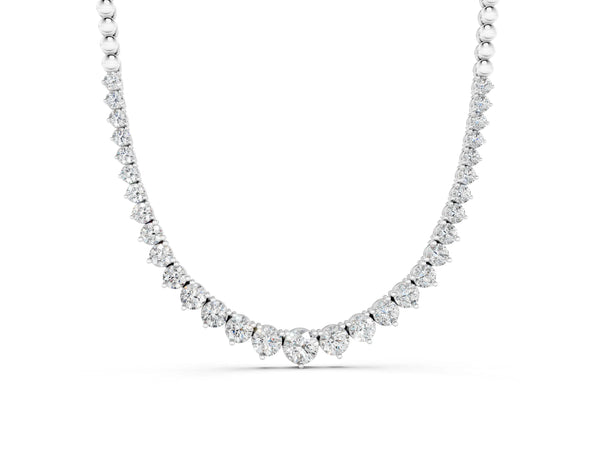 Silver Round Diamond Tennis Necklace with Graduated Prong Setting