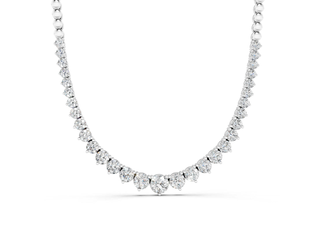 White gold Round Diamond Tennis Necklace with Graduated Prong Setting_2