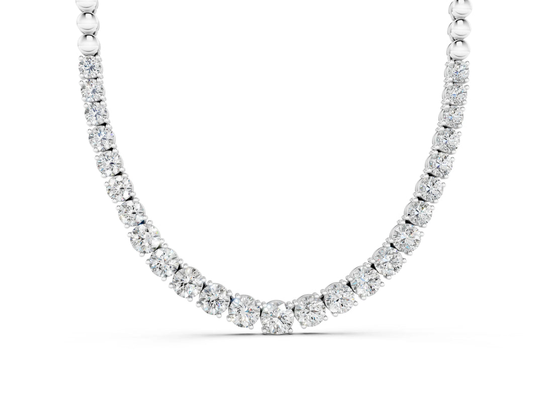 White gold Round Diamond Tennis Necklace with Prong Setting and Bead Chain_22