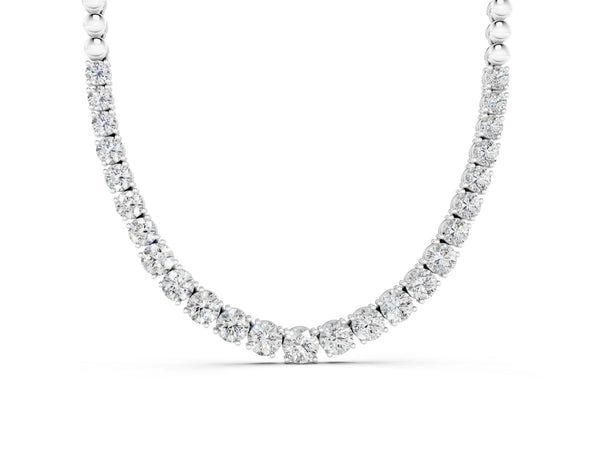 White gold Round Diamond Tennis Necklace with Prong Setting and Bead Chain