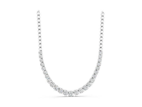 White gold Round Diamond Tennis Necklace with Prong Setting and Bead Chain