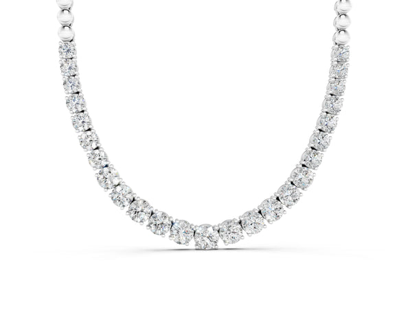 White gold Round Diamond Tennis Necklace with Prong Setting and Bead Chain