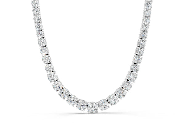 Silver Round Diamond Tennis Necklace with Prong Setting