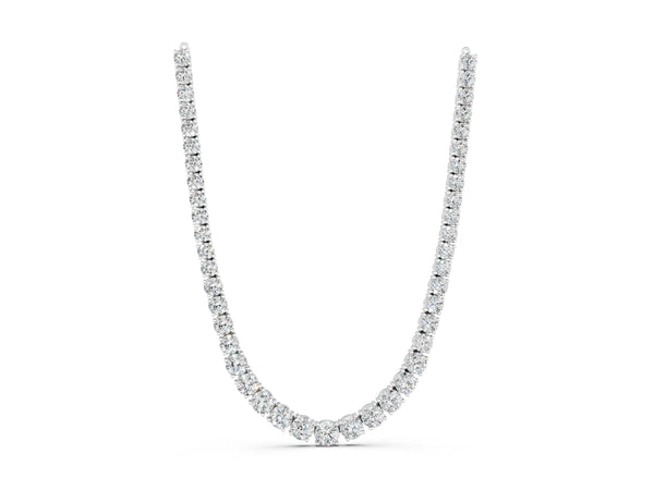 Silver Round Diamond Tennis Necklace with Prong Setting