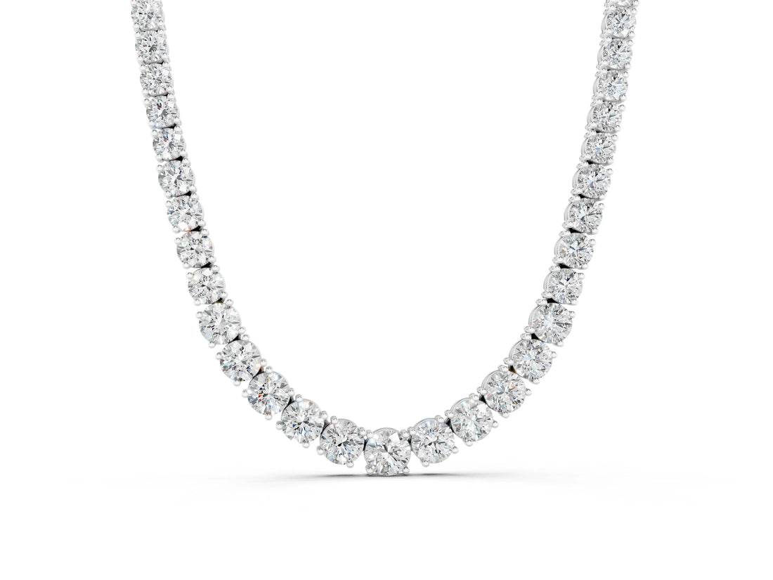 10K White Gold 10.25 Carat E VS Round Diamond Tennis Necklace with Prong Setting