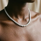 10K White Gold 10.25 Carat E VS Round Diamond Tennis Necklace with Prong Setting