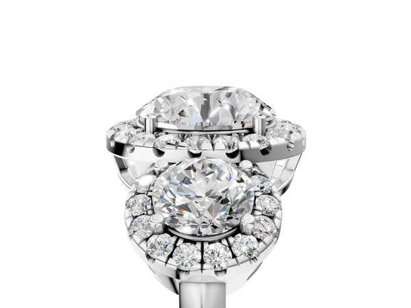 White gold Marquise Cut Diamond Three-Stone Halo Ring with Prong Setting and Pavé Accents