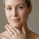 White gold Round Diamond Three-Stone Halo Ring with Prong Setting and Pavé Accents_25