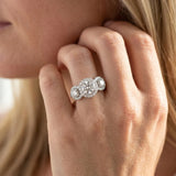 White gold Round Diamond Three-Stone Halo Ring with Prong Setting and Pavé Band_26