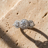 White gold Round Diamond Three-Stone Halo Ring with Prong Setting and Pavé Band_27