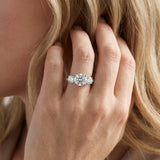 White gold Round Diamond Three-Stone Ring with Four-Prong Setting and Pavé Band_24