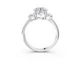 White gold Round Diamond Three-Stone Ring with Trapezoid Side Stones and Prong Setting_37
