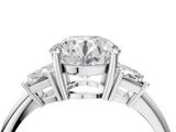 White gold Round Diamond Three-Stone Ring with Trapezoid Side Stones and Prong Setting_38