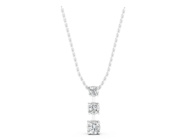 Silver Round Diamond Triple Bar Pendant with Four-Prong Setting