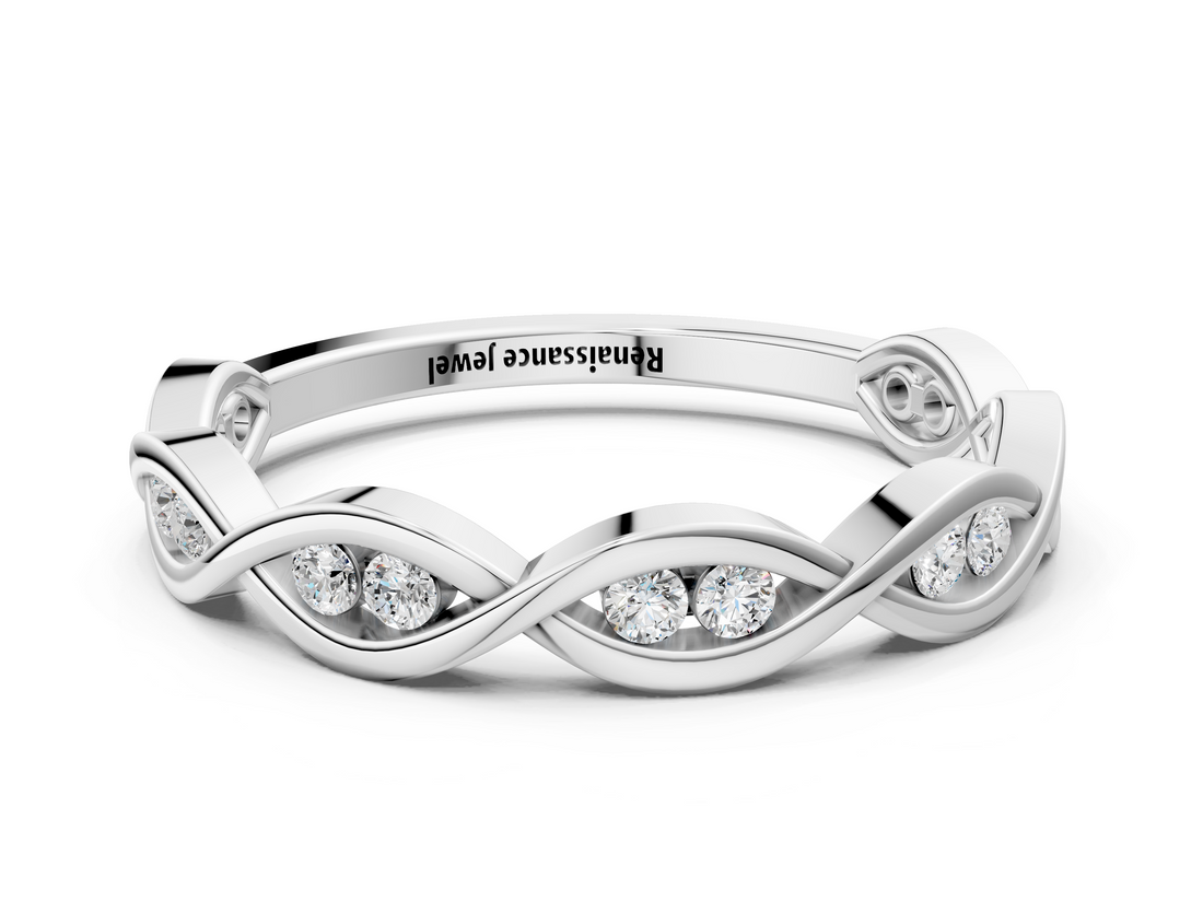 White gold Round Diamond Twist Eternity Band with Bezel Setting_12