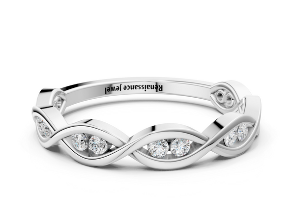White gold Round Diamond Twist Eternity Band with Bezel Setting