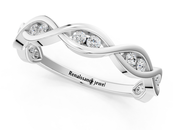 White gold Round Diamond Twist Eternity Band with Bezel Setting