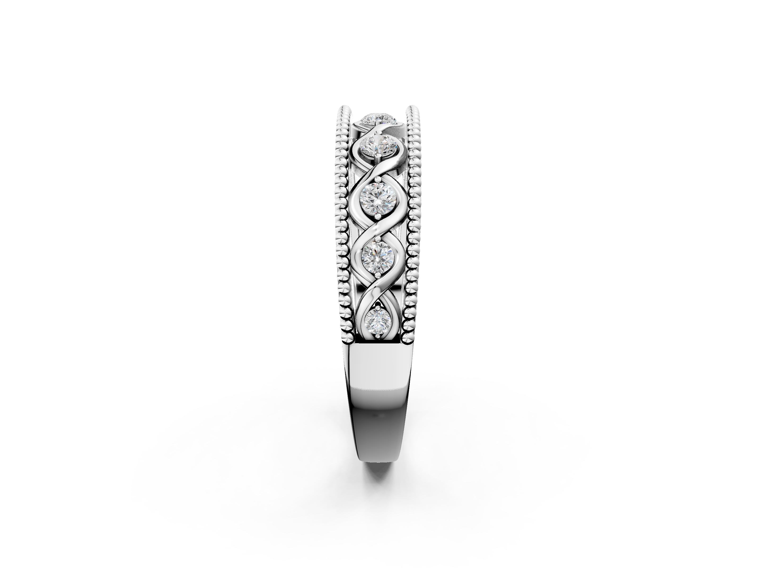 White gold Round Diamond Twist Milgrain Band with Bezel Setting_55