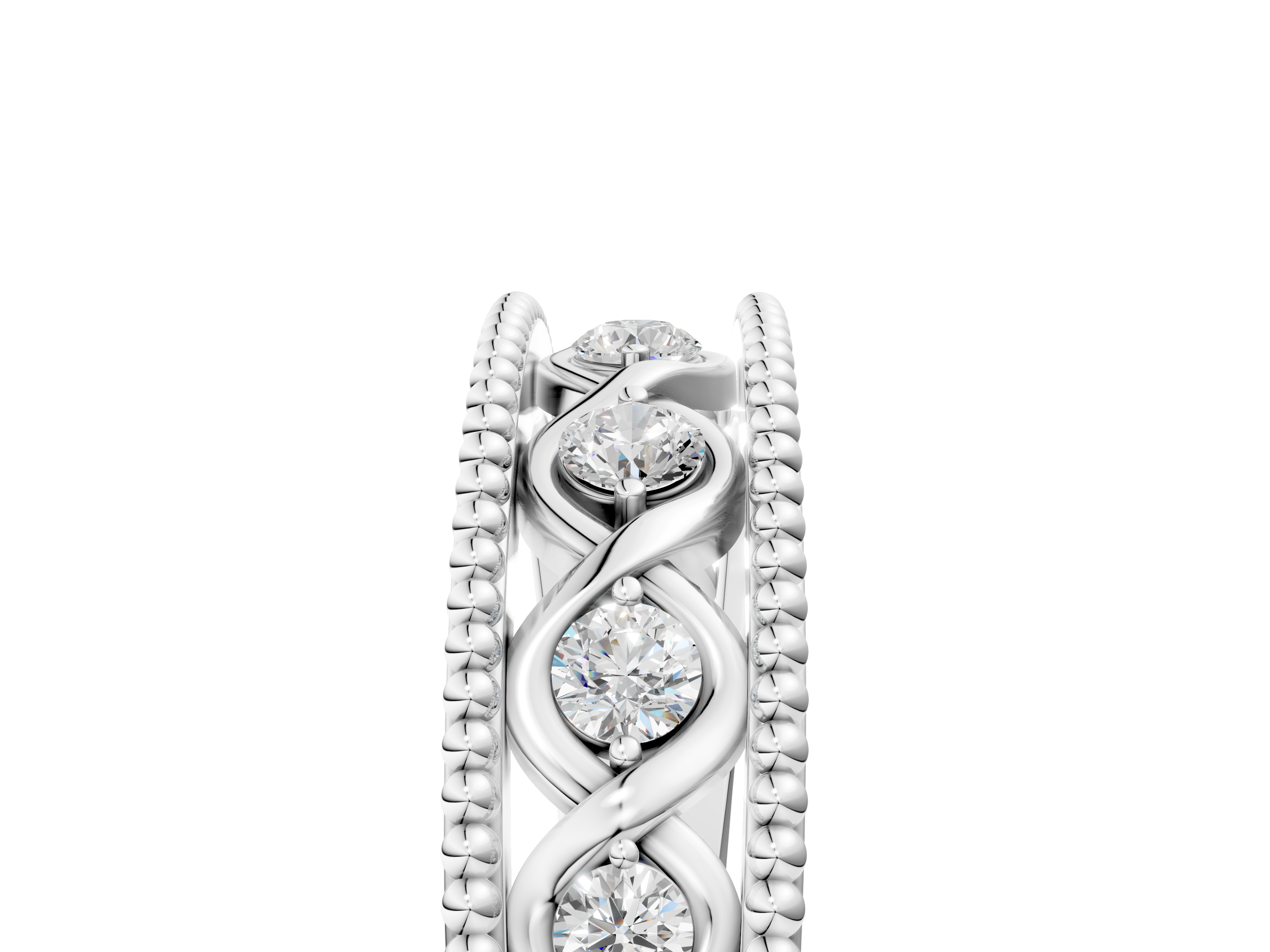 White gold Round Diamond Twist Milgrain Band with Bezel Setting_58