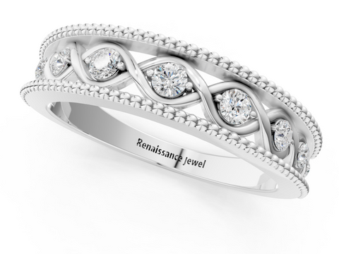 White gold Round Diamond Twist Milgrain Band with Bezel Setting_58