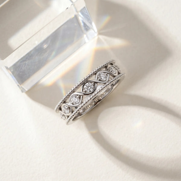 White gold Round Diamond Twist Milgrain Band with Bezel Setting
