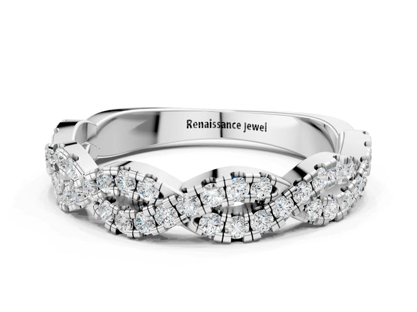 Platinum Round Diamond Twisted Eternity Band with Pavé and Shared Prong Setting