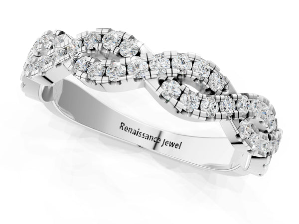Platinum Round Diamond Twisted Eternity Band with Pavé and Shared Prong Setting