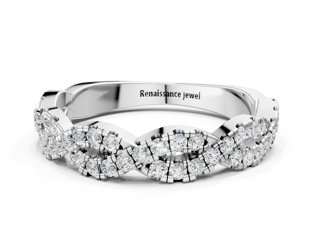 White gold Round Diamond Twisted Eternity Band with Pavé and Shared Prong Setting_52