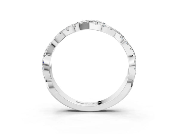 White gold Round Diamond Twisted Eternity Band with Pavé and Shared Prong Setting
