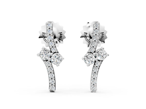 Platinum Round Diamond Two Stone Bypass Stud Earrings
